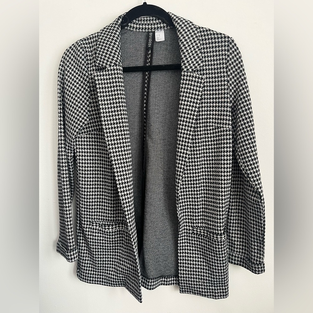 H&M Women Houndstooth Pocket Open Front Knit Basic Blazer - XS